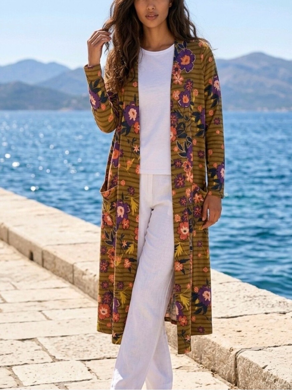 LuLaRoe‎ Sarah Copper Floral  Striped Cardigan Print